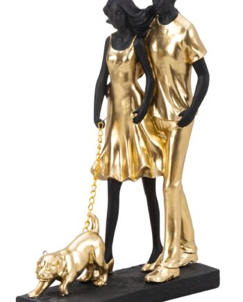 Elegant Figur af Par med Hund – Stilfuld Indretning