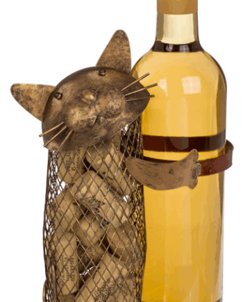 Antik Katteformet Vinholder med Korkopbevaring - Unik Dekor!