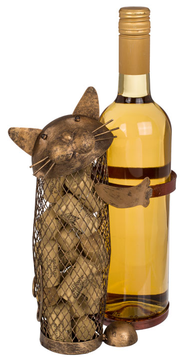 Antik Katteformet Vinholder med Korkopbevaring - Unik Dekor!