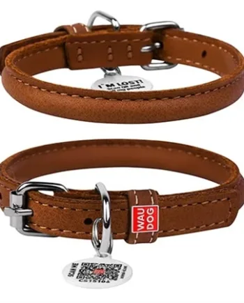 Rundsyet Læderhalsbånd Brun - Waudog Happypet  - 4820152562029