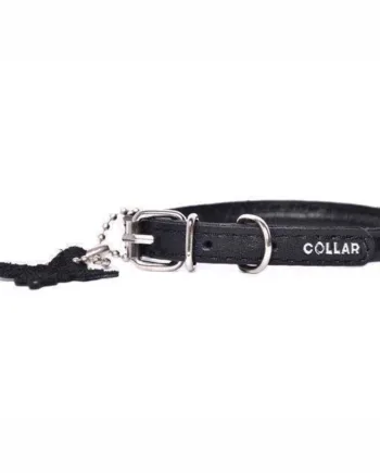 Sort Rundsyet Læderhalsbånd - Collar Happypet  - 4820152567390