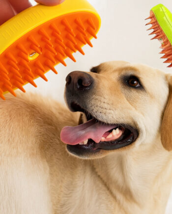 Hund Kattebørste Sprayfunktion & Massage Gul - Satana.dk Happypet