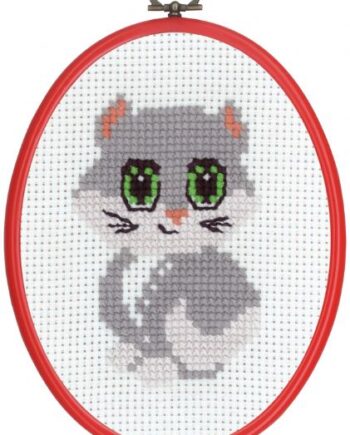 Broderi Tælle Broderi Til Børn 8393 Grå Kat - Happypet