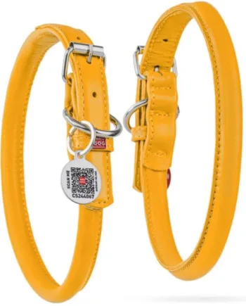 Waudog Rundsyet Læder Halsbånd Gul - Waudog Happypet  - 2035318000006
