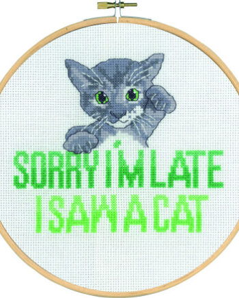 Permin Broderikit Sorry Late Kat Ø20cm - Permin Happypet  - 5702859221234