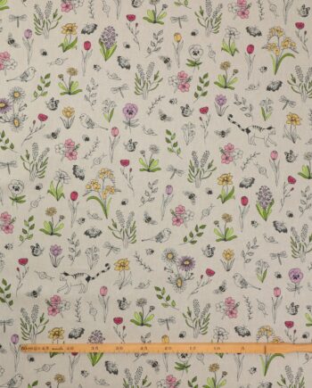 Kat Fugl Sommerfugl Blomster Boligtekstil Polyester Bomuld - Stofmoellen.dk Happypet