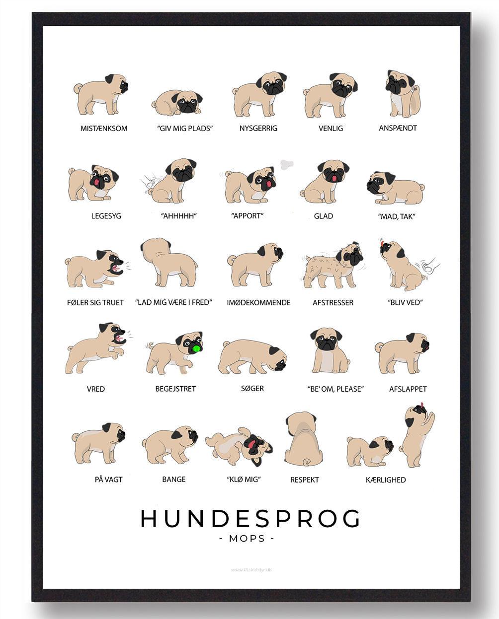 Mops Plakat Hundesprog - Plakatdyr.dk Happypet