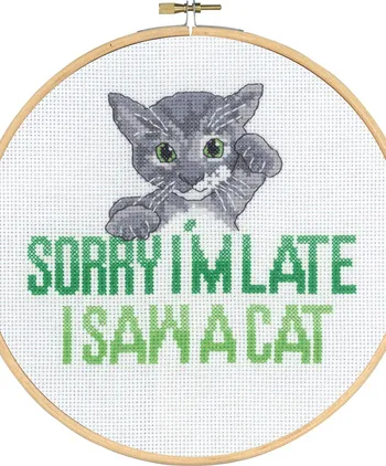 Broderi Kit Sorry I Late Kat - By Permin Happypet
