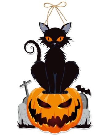 Sort Hængende Halloween Vægdekoration Kat Skræmmende Græskar - Happypet
