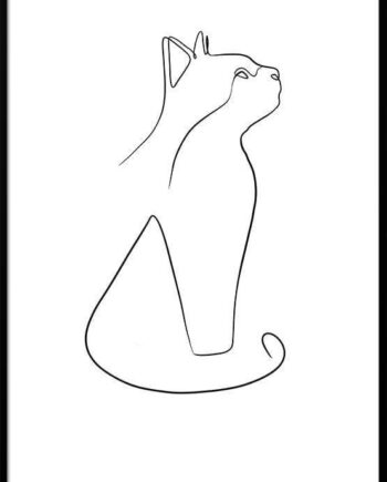 One Line Drawing Plakat Med Kat - Unikplakat.dk Happypet